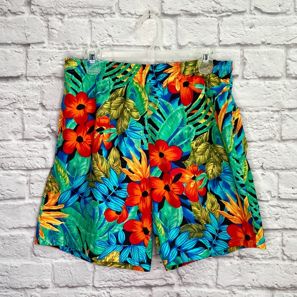 VTG 80’s Gottex Mens Swim Trunks Size L Hawaiian Tropical Floral Leaf Cotton NWT
